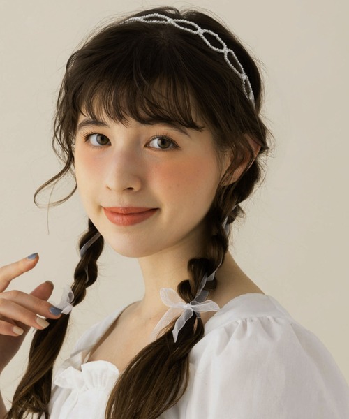 Simone Rocha パールカチューシャ ヘッドドレス LA MUE】パール×編み込みレースリボンヘッドドレス