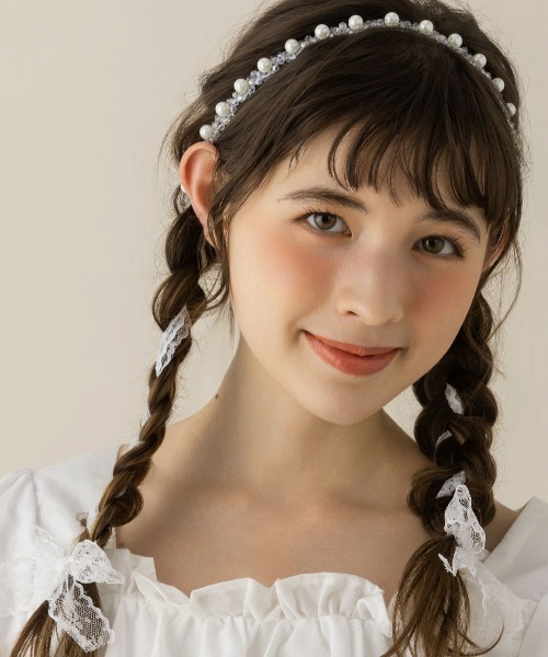 Simone Rocha パールカチューシャ ヘッドドレス LA MUE】パール×編み込みレースリボンヘッドドレス