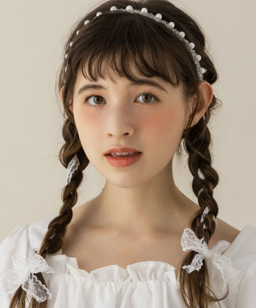 LA MUE】パール×編み込みレースリボンヘッドドレス