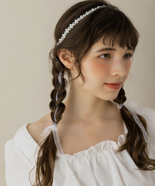 LA MUE】パール×編み込みレースリボンヘッドドレス（カチューシャ