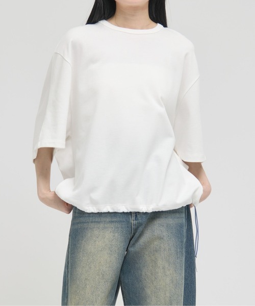 beautiful people(ビューティフルピープル)の「【beautiful people/ビューティフルピープル】suvin compact jersey drawstring T-shirts/スビンコンパクトジャージードローストリングTシャツ(Tシャツ/カットソー・レディース・グレー/オフホワイト/ブラック・36)」の6枚目の写真