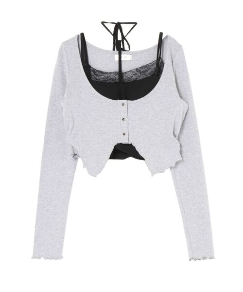 EATME（イートミー）の「リボンキャミデザインアンサンブル（Tシャツ/カットソー・レディース・ピンク/グレー/オフホワイト・FREE）」の3枚目の写真