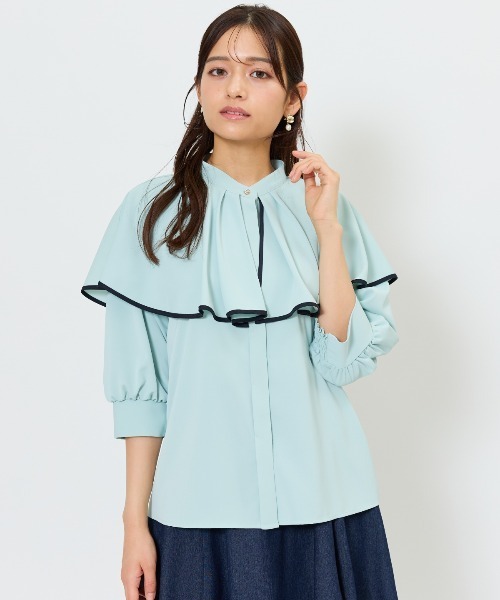 AND COUTURE(アンドクチュール)の「パイピングケープブラウス(シャツ/ブラウス・レディース・イエロー/ミント/オフホワイト・FREE)」の13枚目の写真