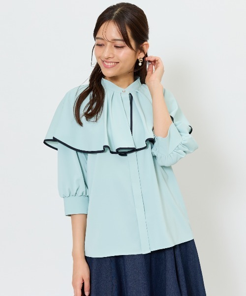 AND COUTURE(アンドクチュール)の「パイピングケープブラウス(シャツ/ブラウス・レディース・イエロー/ミント/オフホワイト・FREE)」の12枚目の写真