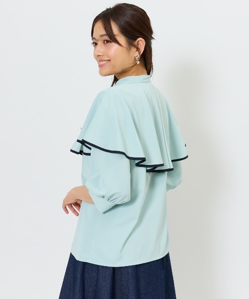 AND COUTURE(アンドクチュール)の「パイピングケープブラウス(シャツ/ブラウス・レディース・イエロー/ミント/オフホワイト・FREE)」の9枚目の写真