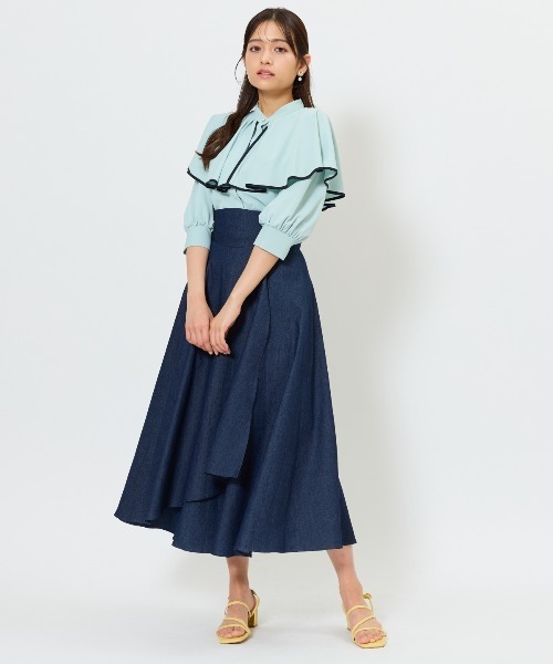 AND COUTURE(アンドクチュール)の「パイピングケープブラウス(シャツ/ブラウス・レディース・イエロー/ミント/オフホワイト・FREE)」の7枚目の写真