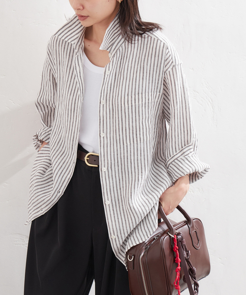 JOURNAL STANDARD（ジャーナルスタンダード）の「《追加2》ソフトゼフィールリネンシャツ（シャツ/ブラウス・レディース・ベージュ/ネイビー/ブラウン/レッド・FREE）」の19枚目の写真