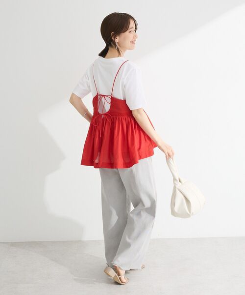 Green　Parks（グリーンパークス）の「インド綿 ピンタックレースビスチェ（キャミソール・レディース・オフホワイト/ブラック/レッド・FREE）」の6枚目の写真