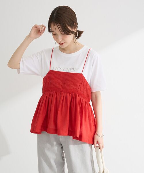 Green　Parks（グリーンパークス）の「インド綿 ピンタックレースビスチェ（キャミソール・レディース・オフホワイト/ブラック/レッド・FREE）」の7枚目の写真