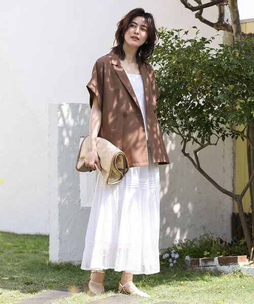 Green　Parks（グリーンパークス）の「インド綿 ピンタックレースビスチェ（キャミソール・レディース・オフホワイト/ブラック/レッド・FREE）」の20枚目の写真