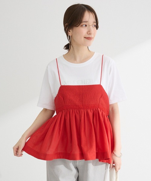 Green　Parks（グリーンパークス）の「インド綿 ピンタックレースビスチェ（キャミソール・レディース・オフホワイト/ブラック/レッド・FREE）」の3枚目の写真