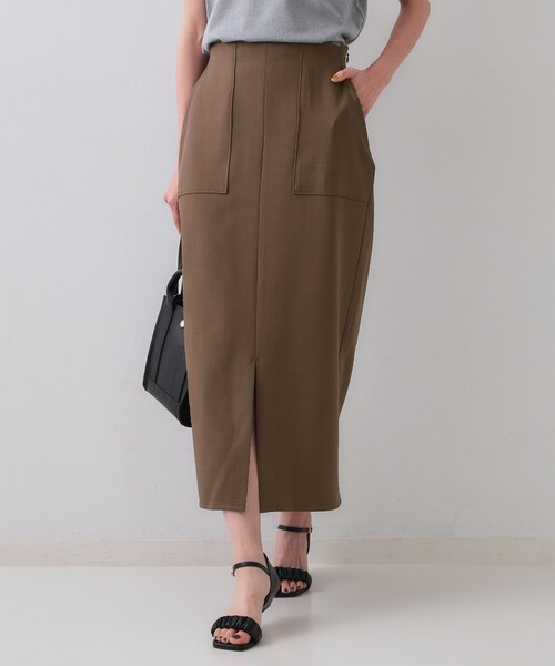 OPAQUE.CLIP（オペークドットクリップ）の「リネンライクストレッチタイトスカート【洗濯機洗い可】（スカート・レディース・ブラック/ブラウン系その他/ライトベージュ・36/38/40/42）」の4枚目の写真