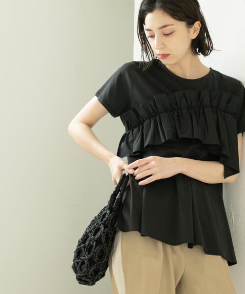 OPAQUE.CLIP（オペークドットクリップ）の「フリルドッキングペプラムトップス【接触冷感/洗濯機洗い可】（Tシャツ/カットソー・レディース・ブラック/チャコールグレー/ホワイト/イエロー系その他・38/40/42）」の3枚目の写真