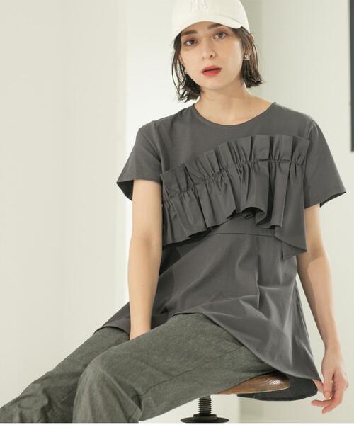 OPAQUE.CLIP（オペークドットクリップ）の「フリルドッキングペプラムトップス【接触冷感/洗濯機洗い可】（Tシャツ/カットソー・レディース・ブラック/チャコールグレー/ホワイト/イエロー系その他・38/40/42）」の15枚目の写真