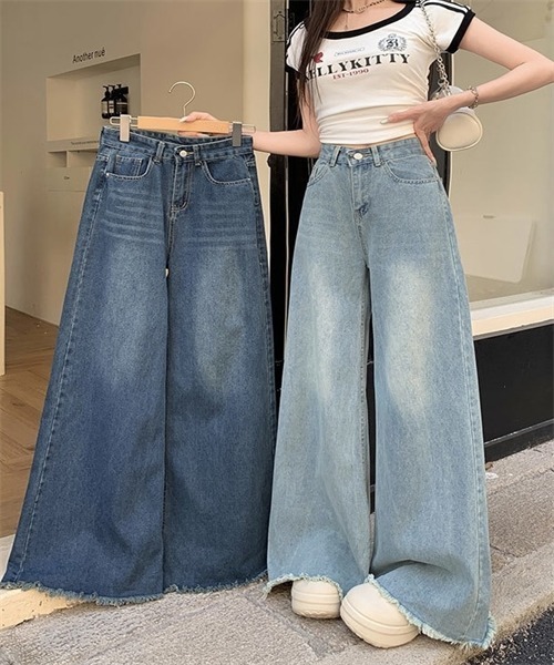 Dream garden(ドリームガーデン)の「メンズライク 裾フリンジ ワイドデニムパンツ(デニムパンツ・レディース・インディゴブルー/ライトブルー・S/L/XL/2XL/4XL/5XL/M/3XL)」の17枚目の写真