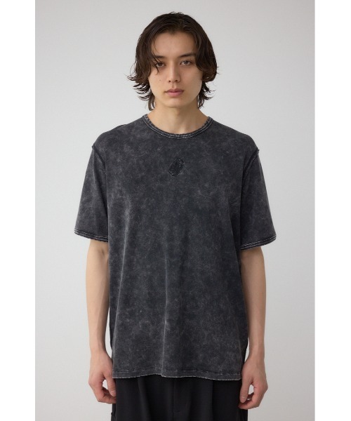 AZUL by moussy(アズールバイマウジー)の「テレコピグメント刺繍トップス(Tシャツ/カットソー・メンズ・ブラック/ブルー・MEDIUM/LARGE)」の5枚目の写真