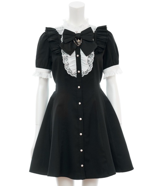 Secret Honey（シークレットハニー）の「アクセサリーリボン半袖レースフリルワンピース（ワンピース・レディース・ストライプ/ブラックミックス/ブラック・MEDIUM）」の14枚目の写真