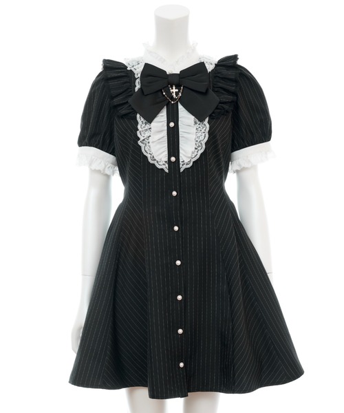 Secret Honey（シークレットハニー）の「アクセサリーリボン半袖レースフリルワンピース（ワンピース・レディース・ストライプ/ブラックミックス/ブラック・MEDIUM）」の12枚目の写真