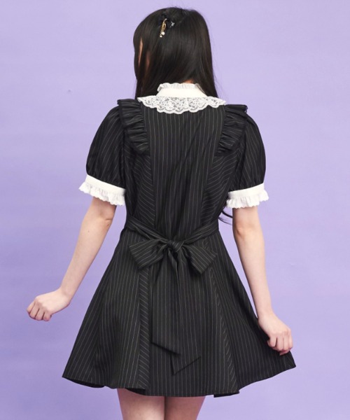 Secret Honey（シークレットハニー）の「アクセサリーリボン半袖レースフリルワンピース（ワンピース・レディース・ストライプ/ブラックミックス/ブラック・MEDIUM）」の6枚目の写真
