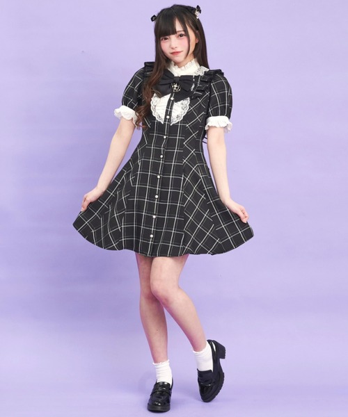 Secret Honey（シークレットハニー）の「アクセサリーリボン半袖レースフリルワンピース（ワンピース・レディース・ストライプ/ブラックミックス/ブラック・MEDIUM）」の7枚目の写真