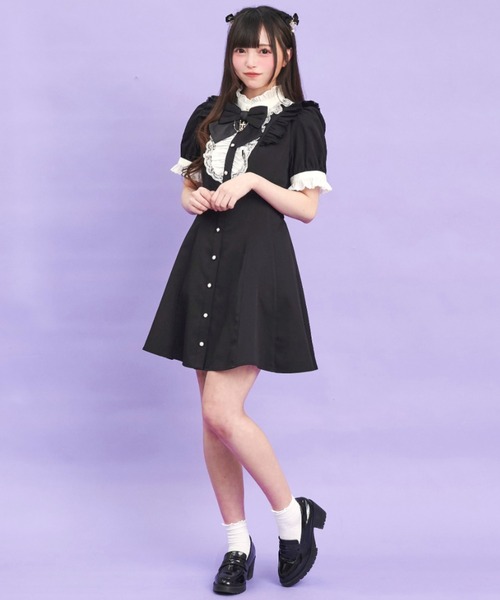 Secret Honey（シークレットハニー）の「アクセサリーリボン半袖レースフリルワンピース（ワンピース・レディース・ストライプ/ブラックミックス/ブラック・MEDIUM）」の9枚目の写真