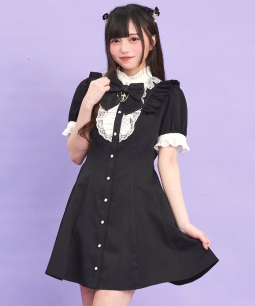 Secret Honey（シークレットハニー）の「アクセサリーリボン半袖レースフリルワンピース（ワンピース・レディース・ストライプ/ブラックミックス/ブラック・MEDIUM）」の10枚目の写真