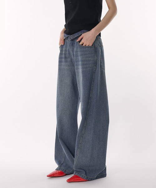 fold-over waist denim pants / ウエスト折り返しデニムパンツ