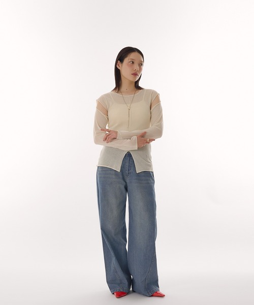 MUHET（ミュエータ）の「fold-over waist denim pants / ウエスト折り返しデニムパンツ（デニムパンツ・レディース・ブラック/インディゴブルー・MEDIUM/LARGE/SMALL）」の5枚目の写真