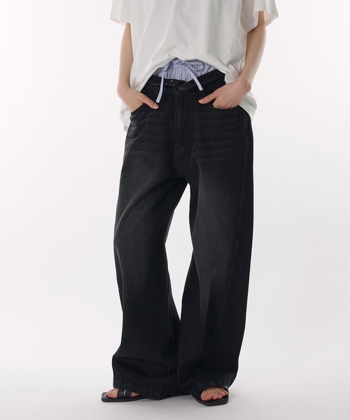 MUHET（ミュエータ）の「fold-over waist denim pants / ウエスト折り返しデニムパンツ（デニムパンツ・レディース・ブラック/インディゴブルー・MEDIUM/LARGE/SMALL）」の15枚目の写真