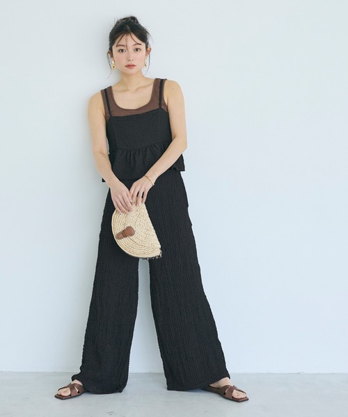 coca(coca)(コカ)の「\26ss新色追加/ ペプラムクロスシャーリングオールインワン/吸水速乾(つなぎ/オールインワン・レディース・ブラック/チャコール・S/M/L)」の18枚目の写真
