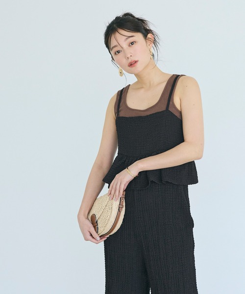 coca(coca)(コカ)の「\26ss新色追加/ ペプラムクロスシャーリングオールインワン/吸水速乾(つなぎ/オールインワン・レディース・ブラック/チャコール・S/M/L)」の3枚目の写真