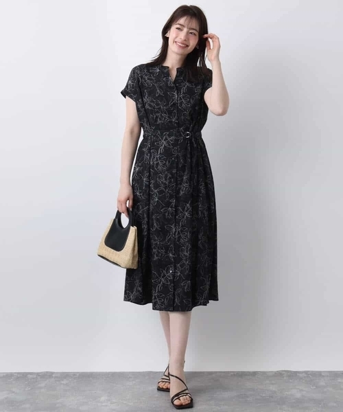 OFUON le MK(オフオンルエムケー)の「ラインフラワープリントワンピース/洗える/WEB限定サイズあり(ワンピース・レディース・ブラック/ブラウン・36/38/40)」の21枚目の写真