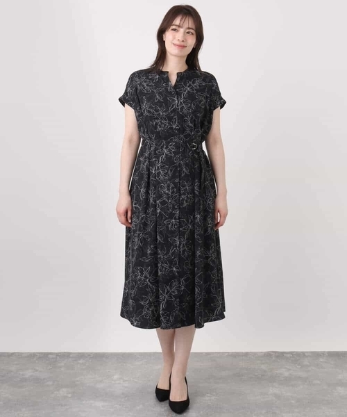 OFUON le MK(オフオンルエムケー)の「ラインフラワープリントワンピース/洗える/WEB限定サイズあり(ワンピース・レディース・ブラック/ブラウン・36/38/40)」の20枚目の写真