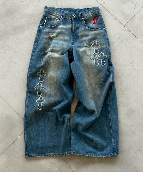CROSS DAMAGE DENIM PANTS クロスダメージデニムパンツ（デニム