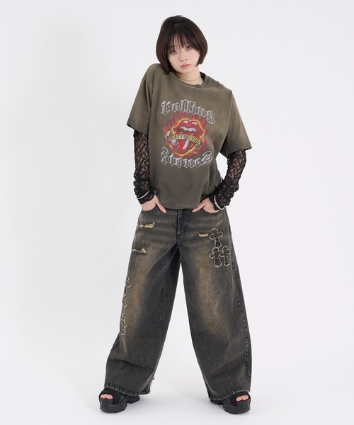 Perushu(ペルーシュ)の「CROSS DAMAGE DENIM PANTS クロスダメージデニムパンツ(デニムパンツ・メンズ・ブラック/インディゴブルー・LARGE/SMALL/MEDIUM)」の8枚目の写真