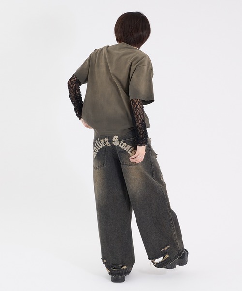 Perushu(ペルーシュ)の「CROSS DAMAGE DENIM PANTS クロスダメージデニムパンツ(デニムパンツ・メンズ・ブラック/インディゴブルー・LARGE/SMALL/MEDIUM)」の13枚目の写真