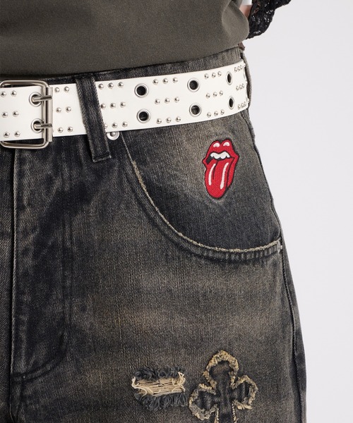 Perushu(ペルーシュ)の「CROSS DAMAGE DENIM PANTS クロスダメージデニムパンツ(デニムパンツ・メンズ・ブラック/インディゴブルー・LARGE/SMALL/MEDIUM)」の22枚目の写真
