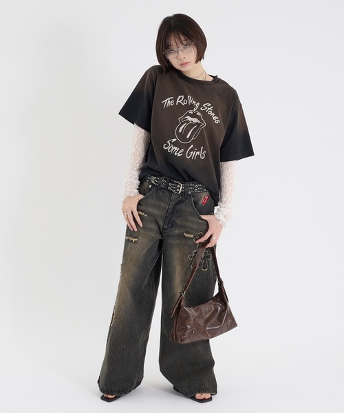 Perushu(ペルーシュ)の「CROSS DAMAGE DENIM PANTS クロスダメージデニムパンツ(デニムパンツ・メンズ・ブラック/インディゴブルー・LARGE/SMALL/MEDIUM)」の16枚目の写真