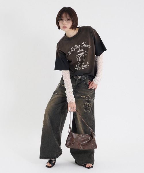 Perushu(ペルーシュ)の「CROSS DAMAGE DENIM PANTS クロスダメージデニムパンツ(デニムパンツ・メンズ・ブラック/インディゴブルー・LARGE/SMALL/MEDIUM)」の18枚目の写真