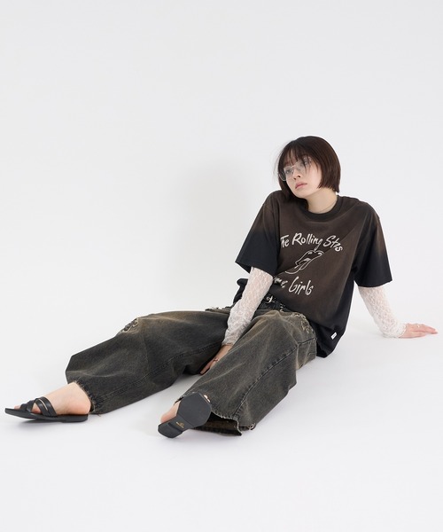 Perushu(ペルーシュ)の「CROSS DAMAGE DENIM PANTS クロスダメージデニムパンツ(デニムパンツ・メンズ・ブラック/インディゴブルー・LARGE/SMALL/MEDIUM)」の14枚目の写真