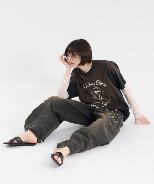 Perushu(ペルーシュ)の「CROSS DAMAGE DENIM PANTS クロスダメージデニムパンツ(デニムパンツ・メンズ・ブラック/インディゴブルー・LARGE/SMALL/MEDIUM)」の15枚目の写真