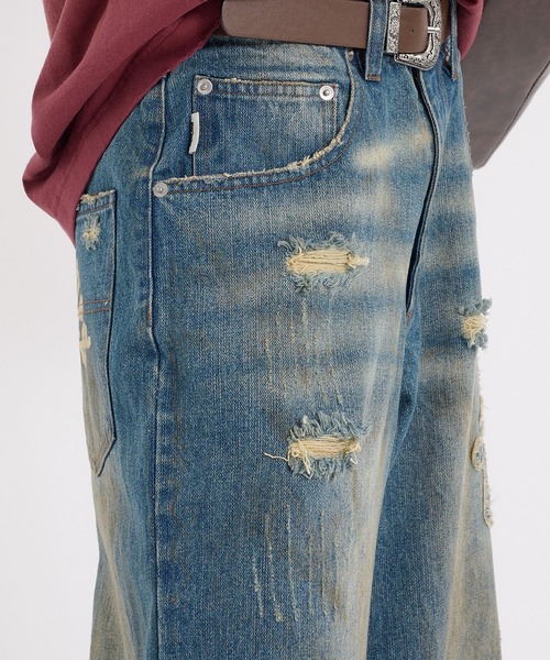 CROSS DAMAGE DENIM PANTS クロスダメージデニムパンツ（デニム