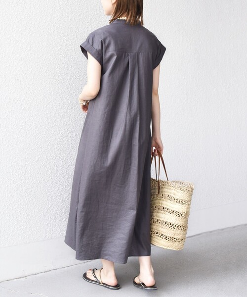SHIPS（シップス）の「【WEB限定】〈手洗い可能〉リネン レーヨン コーティング ワンピース（ワンピース・レディース・ブラック/オリーブ/チャコールグレー・36/38）」の9枚目の写真