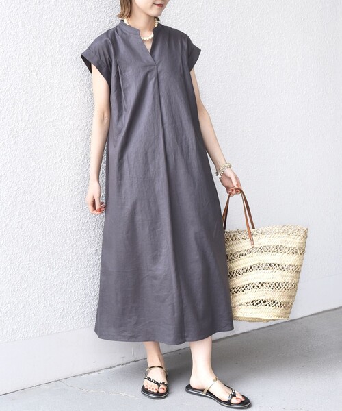 SHIPS（シップス）の「【WEB限定】〈手洗い可能〉リネン レーヨン コーティング ワンピース（ワンピース・レディース・ブラック/オリーブ/チャコールグレー・36/38）」の10枚目の写真
