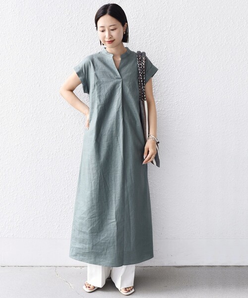 SHIPS（シップス）の「【WEB限定】〈手洗い可能〉リネン レーヨン コーティング ワンピース（ワンピース・レディース・ブラック/オリーブ/チャコールグレー・36/38）」の20枚目の写真