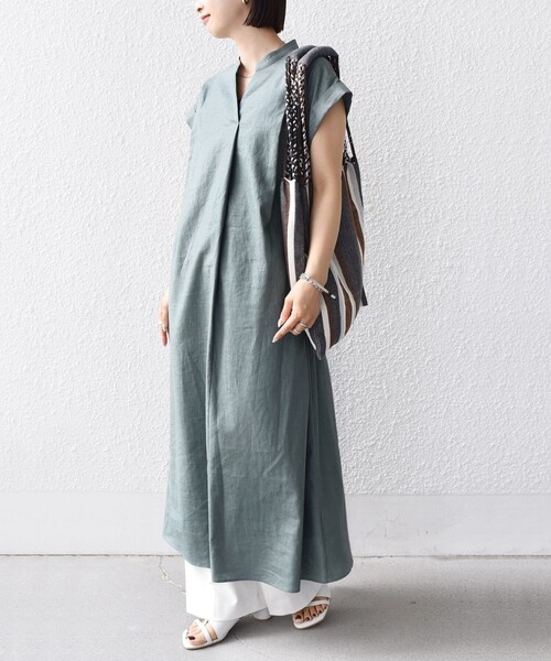 SHIPS（シップス）の「【WEB限定】〈手洗い可能〉リネン レーヨン コーティング ワンピース（ワンピース・レディース・ブラック/オリーブ/チャコールグレー・36/38）」の21枚目の写真