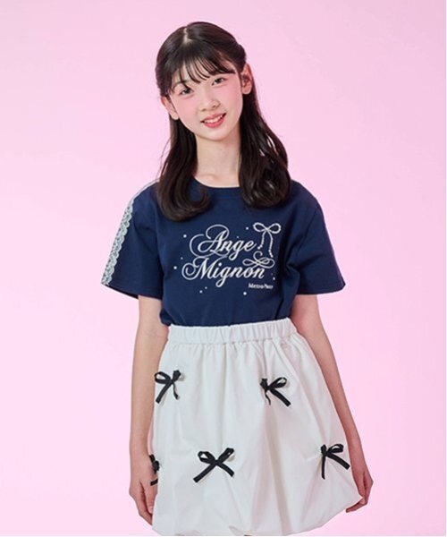 mezzo piano Junior tシャツ 袖レースネックレスTシャツ キッズ