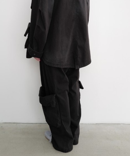 【open yy】オープンワイワイ ロールウエスト カーゴパンツ レディース 黒 セール】OPEN YY/オープンワイワイ/WASHED ROLLED CARGO PANTS