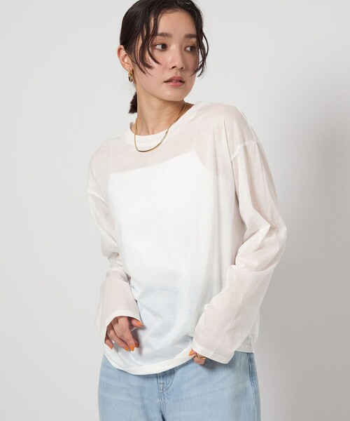 シアーロングスリーブTシャツ ホワイト セール】【WEB限定】＜at ease＞シアー ロングスリーブ Tシャツ