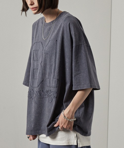 Alfred Alex（アルフレッドアレックス）の「【Alfred Alex】ピグメントナンバリングロゴパッチ半袖Tシャツ（Tシャツ/カットソー・メンズ・グレイッシュブルー/ブラック/ワイン・M/L）」の14枚目の写真